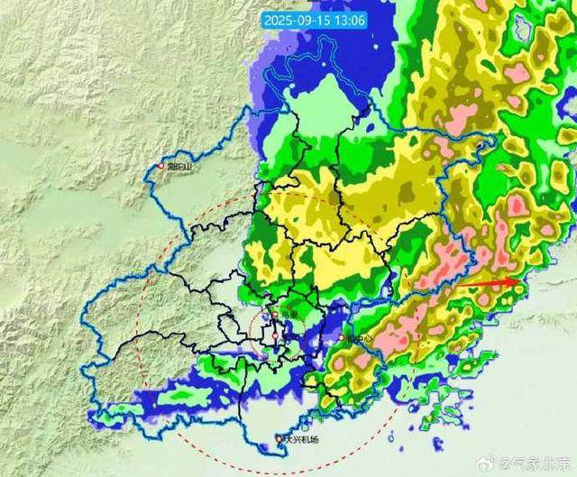 1小时后，降雨回波将移出，北京将进入降雨间歇期